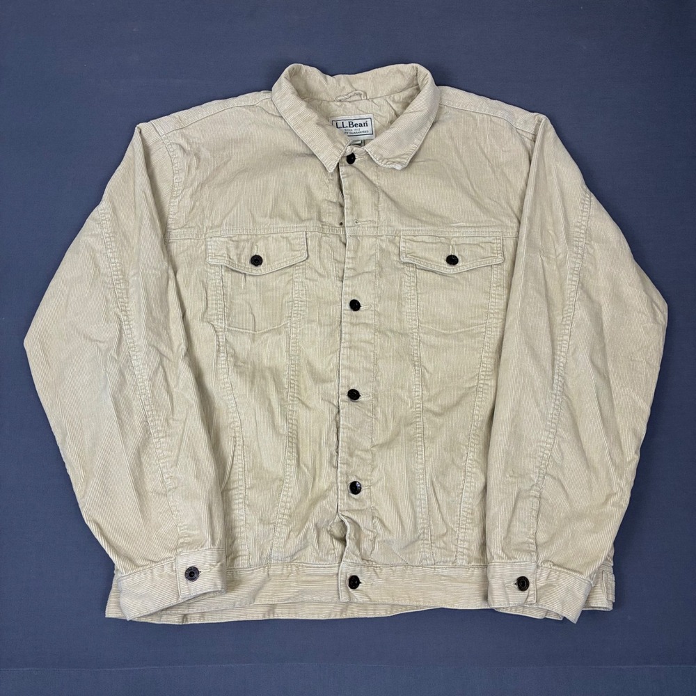 L.L. Bean Fleece Lined Tan Corduroy Button Up Shacket Men's Size XXL Tall 0 BFV2